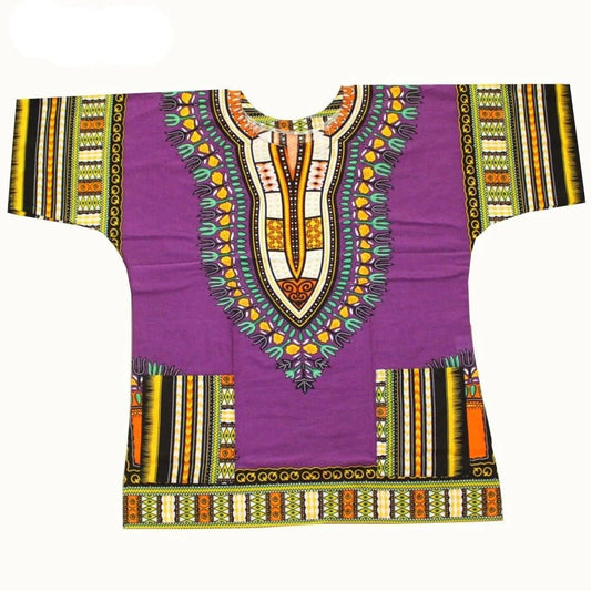 100% Cotton African Print Dashiki Unisex Clothing Bold and Colorful Loose T-shirts - Free Delivery Worldwide only at Flexi Africa