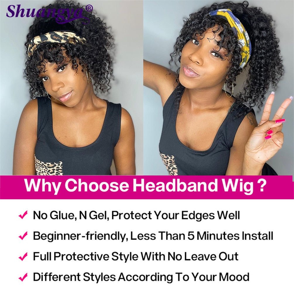 100% Human Hair Afro Kinky Curly Headband Wig with 200 Density - Free Delivery Worldwide only at Flexi Africa