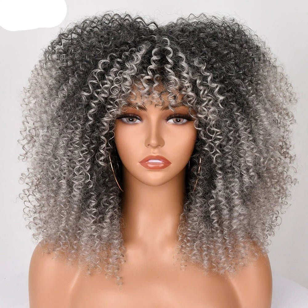 16" Short Kinky Curly Wig with Bangs Natural Synthetic Afro Hair for Black Women - Free Delivery Worldwide only at Flexi Africa