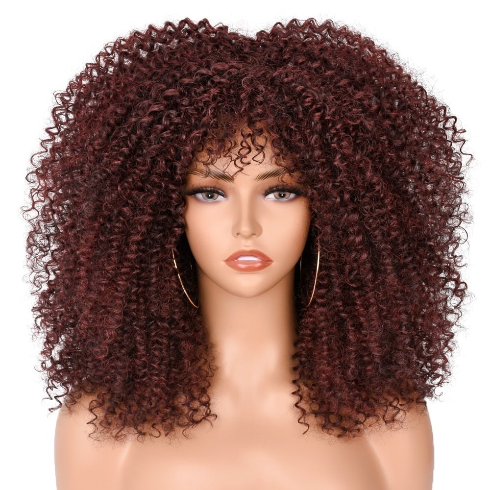 16" Short Kinky Curly Wig with Bangs Natural Synthetic Afro Hair Black Women - Free Delivery Worldwide only at Flexi Africa