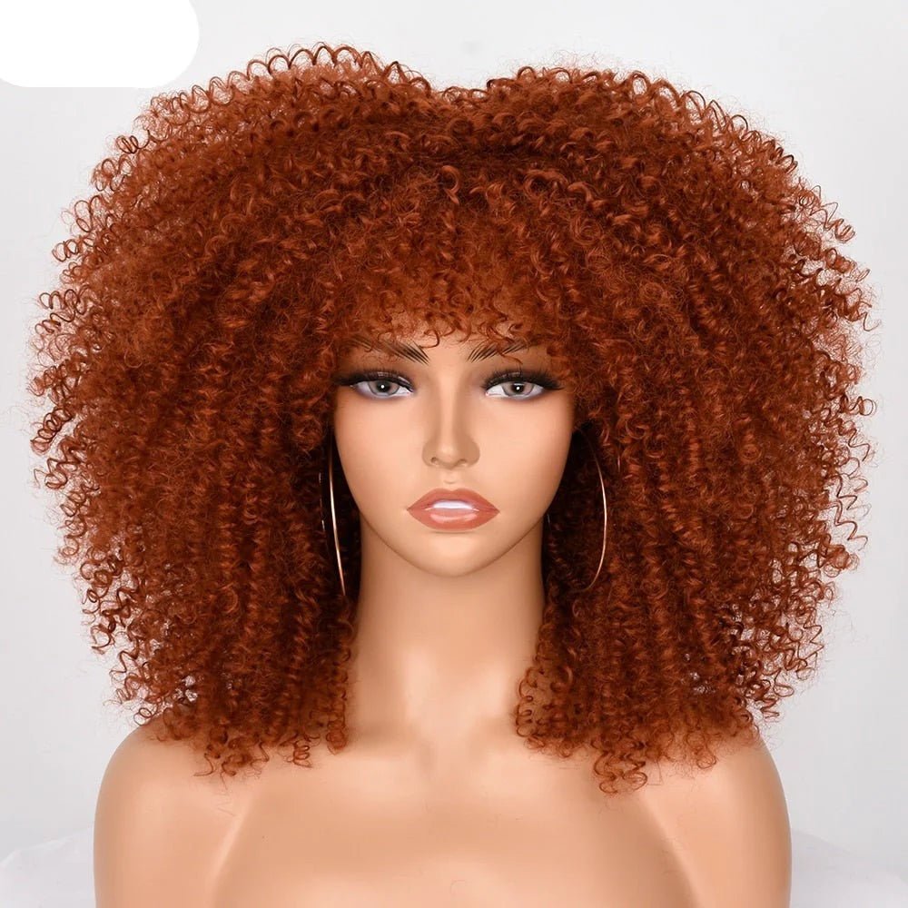 16" Short Kinky Curly Wig with Bangs Natural Synthetic Afro Hair for Black Women - Free Delivery Worldwide only at Flexi Africa