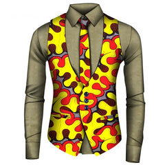 2024 New African Style Vest Men Africa Print Formal Business Casual Slim Vests Shirts Tie Set Men Prom Wedding Party Waistcoa - Free Delivery Worldwide only at Flexi Africa