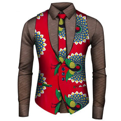 2024 New African Style Vest Men Africa Print Formal Business Casual Slim Vests Shirts Tie Set Men Prom Wedding Party Waistcoa - Free Delivery Worldwide only at Flexi Africa