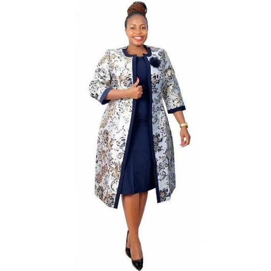 2PC African Dresses For Women Set Flower Print Traditional Dashiki Fashion Robe - Flexi Africa - www.flexiafrica.com