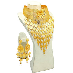 2PC Ethiopian Jewelry Set for Women – Gold - Tone Necklace & Earrings - Free Delivery Worldwide only at Flexi Africa