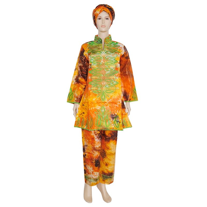 2PC Set Embroidered Shirt Pant Suit Ankara Dashiki Clothing Nigerian Head Wraps - Flexi Africa - Flexi Africa offers Free Delivery Worldwide - Vibrant African traditional clothing showcasing bold prints and intricate designs