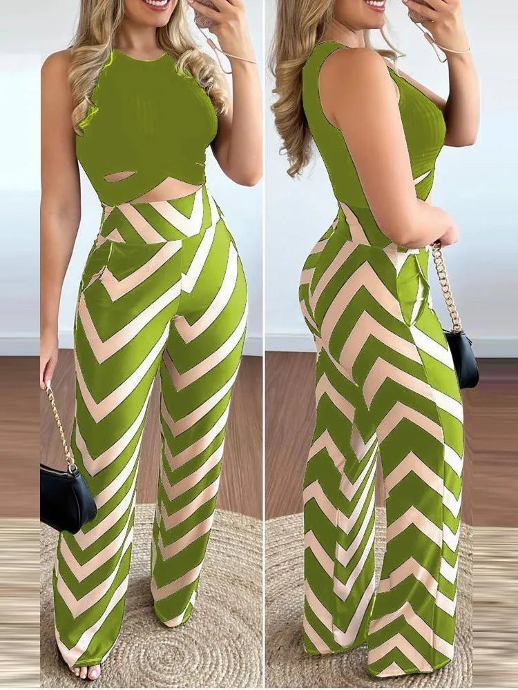 2PC Spring/Summer Sleeveless Top & Printed Trousers Set: Slim, Elegant Office Fashion for Women - Flexi Africa - Free Delivery Worldwide only at www.flexiafrica.com