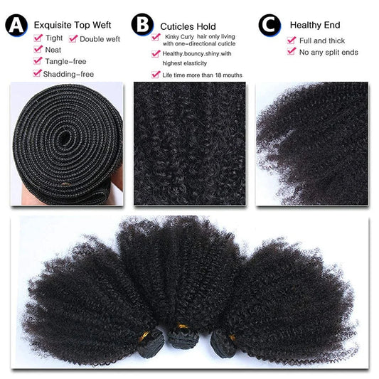 3 Bundles Afro Kinky Curly Bundles Mongolian Kinky Curly Hair Bundles Extension Curly Human Hair Bundles - Flexi Africa