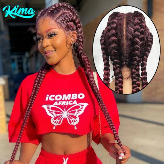 37" Synthetic Lace Wig Braided Wigs Natural Dark Black Burgundy Wig For Black Women American African Wig - Free Delivery Worldwide only at Flexi Africa