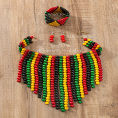 4PCS Earrings Necklace Plus Bracelet Boho Style Jewelry Set Colorful Wooden Beads Traditional Bridal Accessories - Free Delivery Worldwide only at Flexi Africa