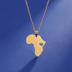 My Shape African Map & Heart Pendant Necklace – Unisex Stainless Steel Choker Chain Jewelry