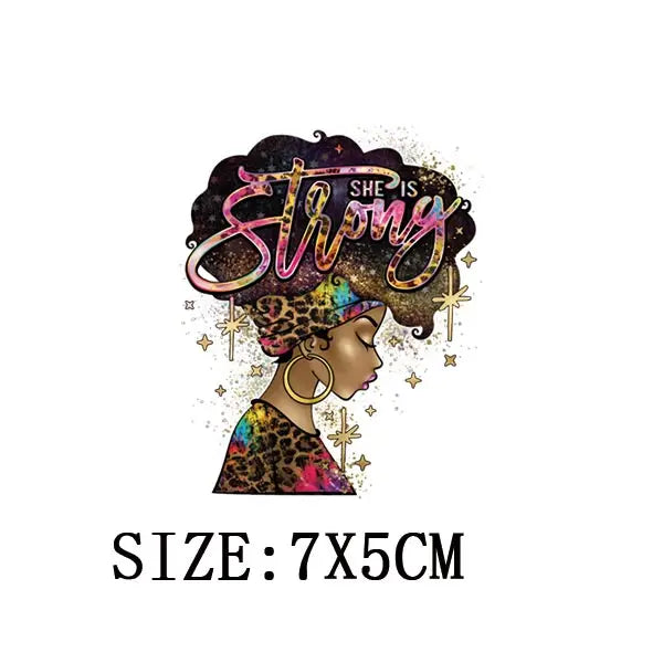 Black Queen Iron - On Heat Transfer: Glitter African Lady Applique for T-Shirts, Hoodies, and Clothing - Free Delivery Worldwide only at Flexi Africa