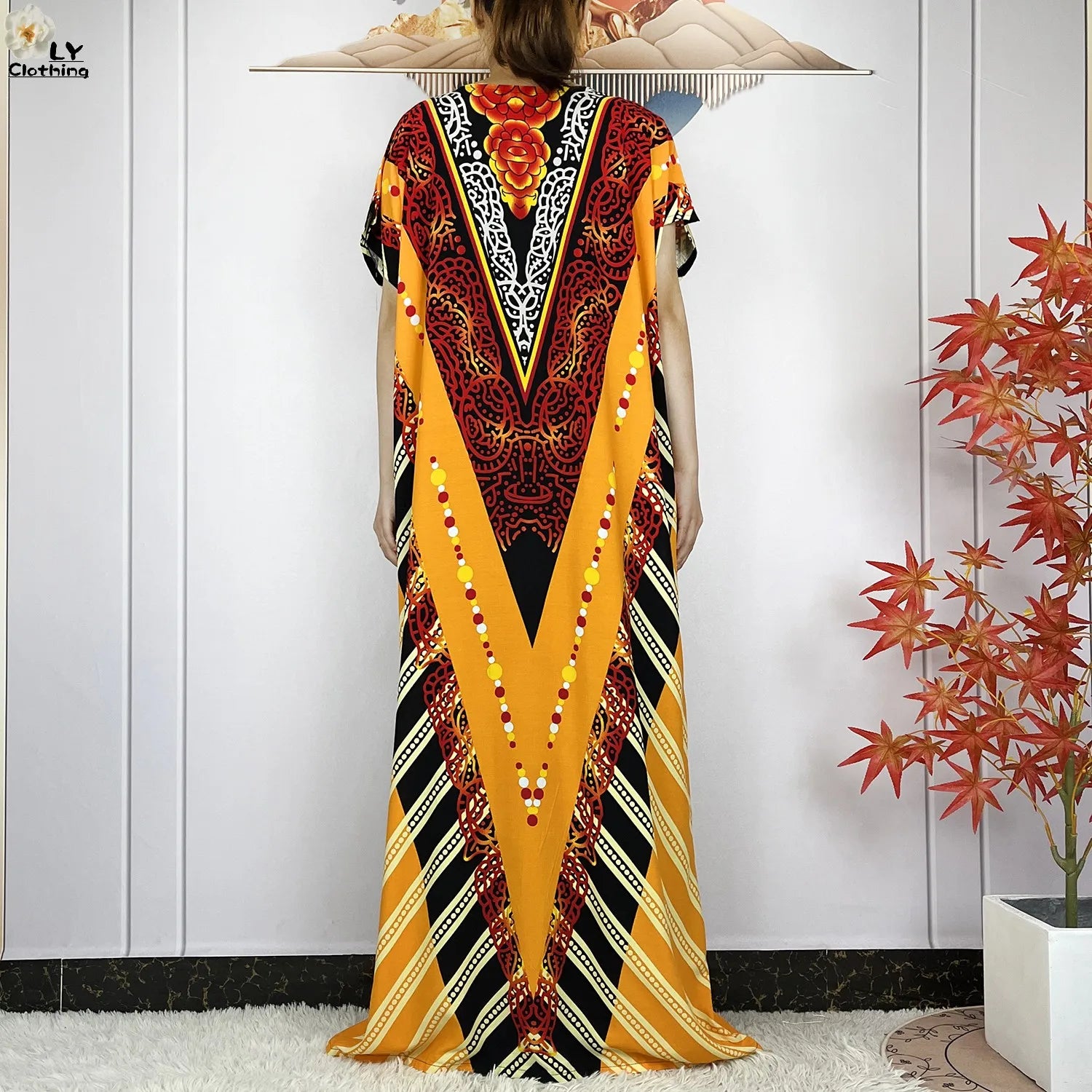 Elegant African Style Cotton Abaya Dress for Women with Patterned Print - Loose Fit Short Sleeve Muslim Rob