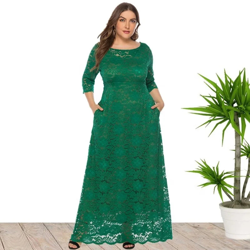 Elegant Plus Size African Dresses for Women (XL-6XL) – Lace O-Neck Dashiki Gown