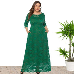 Elegant Plus Size African Dresses for Women (XL-6XL) – Lace O-Neck Dashiki Gown