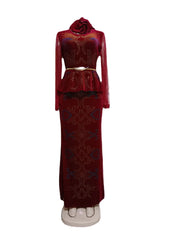 Velvet African Dresses for Women: Summer Fashion Long Sleeve O - Neck Maxi Dress with Matching Headtie - Free Delivery Worldwide only at Flexi Africa