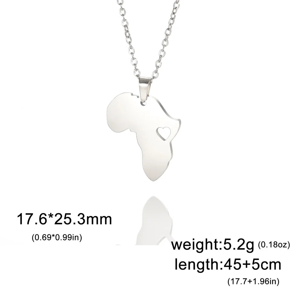 My Shape African Map & Heart Pendant Necklace – Unisex Stainless Steel Choker Chain Jewelry