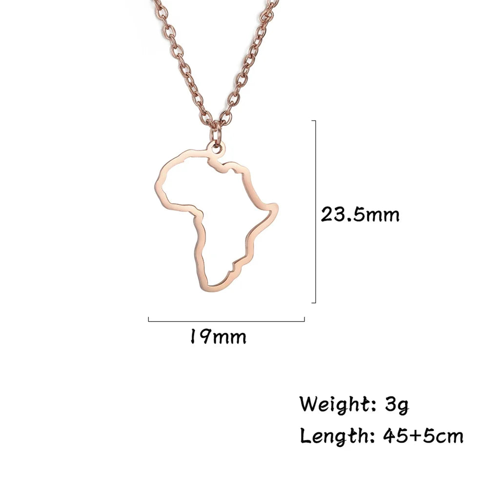 My Shape African Map & Heart Pendant Necklace – Unisex Stainless Steel Choker Chain Jewelry