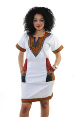 Summer Fashion: African Women's Short Sleeve V-neck Polyester Knee-length Dress - Flexi Africa - Flexi Africa offers Free Delivery Worldwide - Vibrant African traditional clothing showcasing bold prints and intricate designs