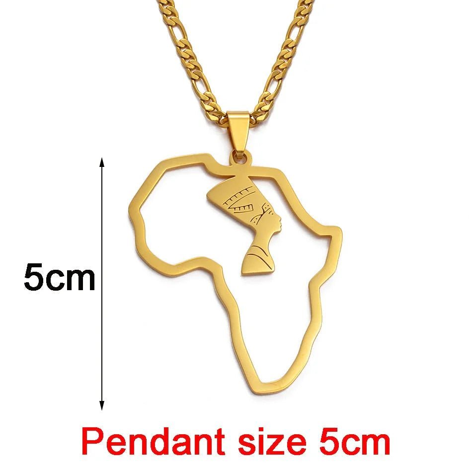 Africa Map Nefertiti Pendant Necklaces in Gold - Free Delivery Worldwide only at Flexi Africa