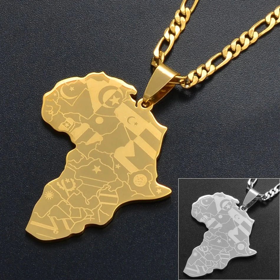 Africa Map Pendant Necklaces in Silver and Gold: Stylish Jewelry for Women and Men - Free Delivery Worldwide