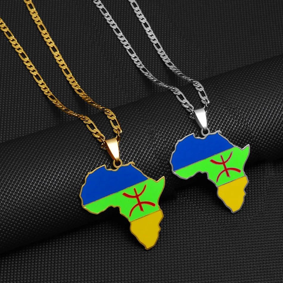 African Berber Pendant Necklaces: Stylish Jewelry Featuring the Africa Map for Women and Men - Free Delivery