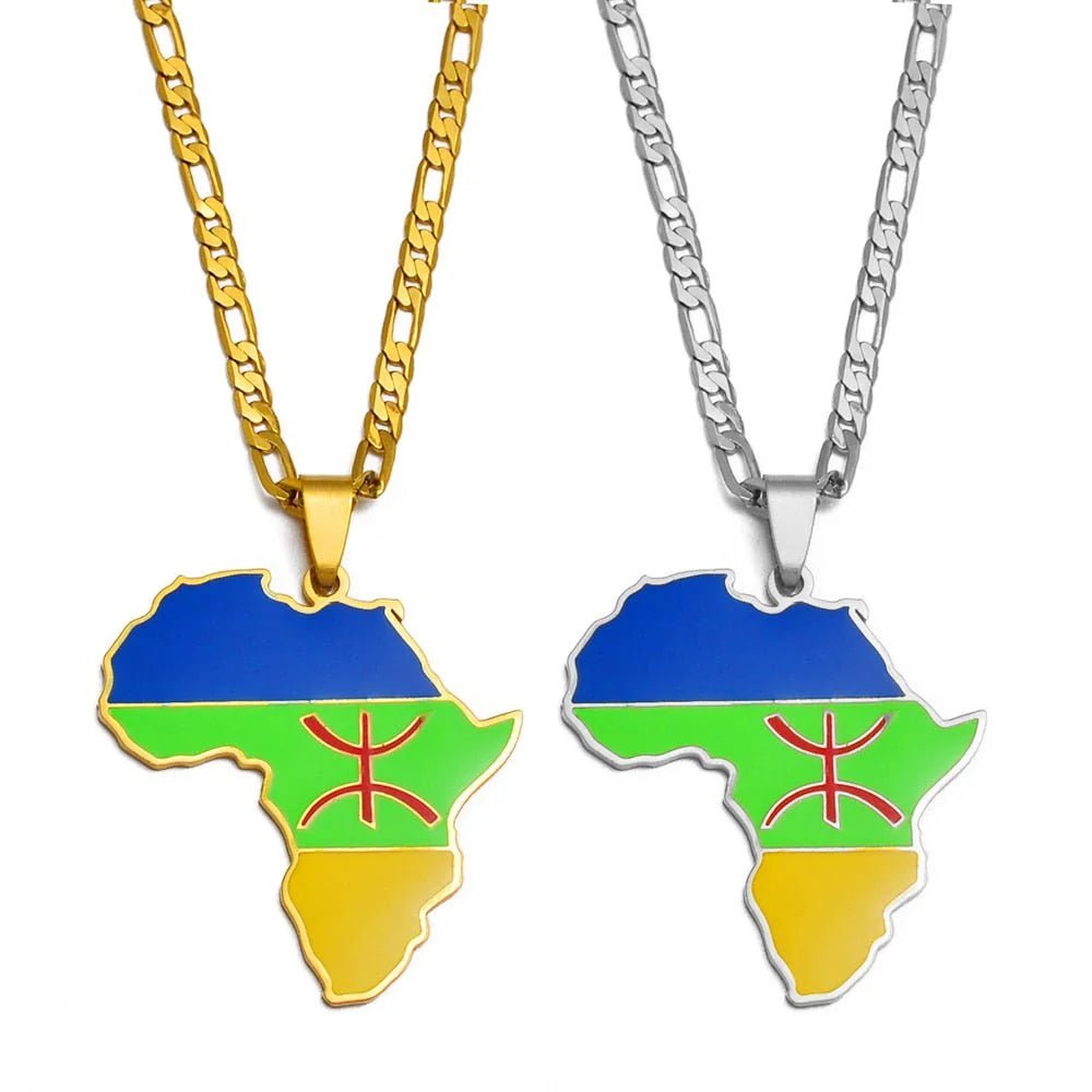 African Berber Pendant Necklaces: Stylish Jewelry Featuring the Africa Map for Women and Men - Free Delivery