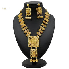 African Bridal Wedding Party Jewelry Set: Gold-Colored Necklace, Earrings, and Big Pendant Ensemble - Flexi Africa FREE POST