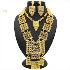 African Bridal Wedding Party Jewelry Set: Gold-Colored Necklace, Earrings, and Big Pendant Ensemble - Flexi Africa FREE POST