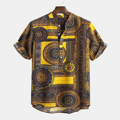 Men's Dashiki Print Summer Shirts - African Tribal Bazin Riche Hip Hop Short Sleeve Fashion - Free Delivery Worldwide only at Flexi Africa