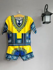 African Boys Cotton Clothes Wax Print Top and Pants Sets for Kids clothing - Flexi Africa offers Free Delivery Worldwide