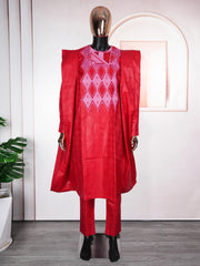 African Dashiki Suit – Traditional Embroidered Red Top and Pants Sets - Free Delivery Worldwide only at Flexi Africa