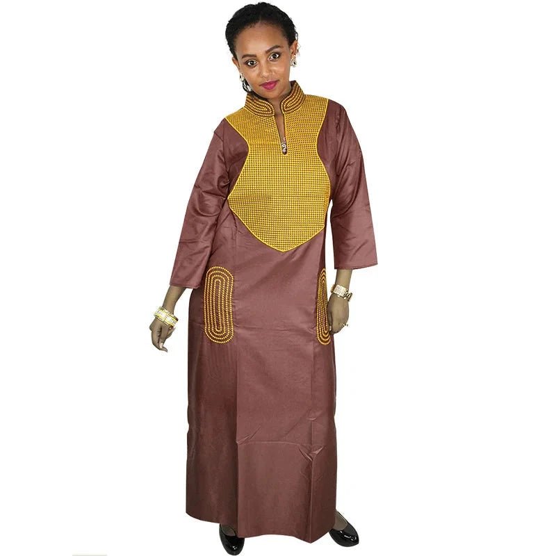 African Dress For Woman Soft Material Big Embroidery Design Long Dress Without Scarf - Free Delivery Worldwide only at Flexi Africa