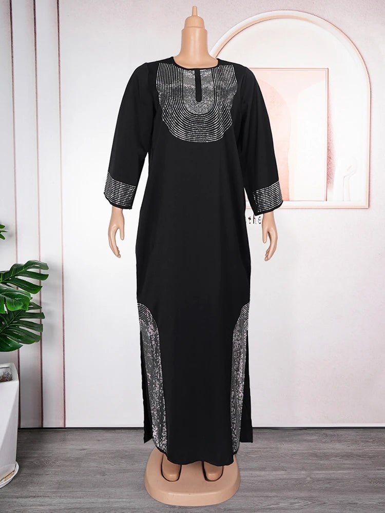 African Dresses For Woman Party Evening Gowns Dashiki Crystal Long Sleeve Maxi Robe Dubai Muslim Hijab Abaya Traditional Dress - Free Delivery Worldwide only at Flexi Africa