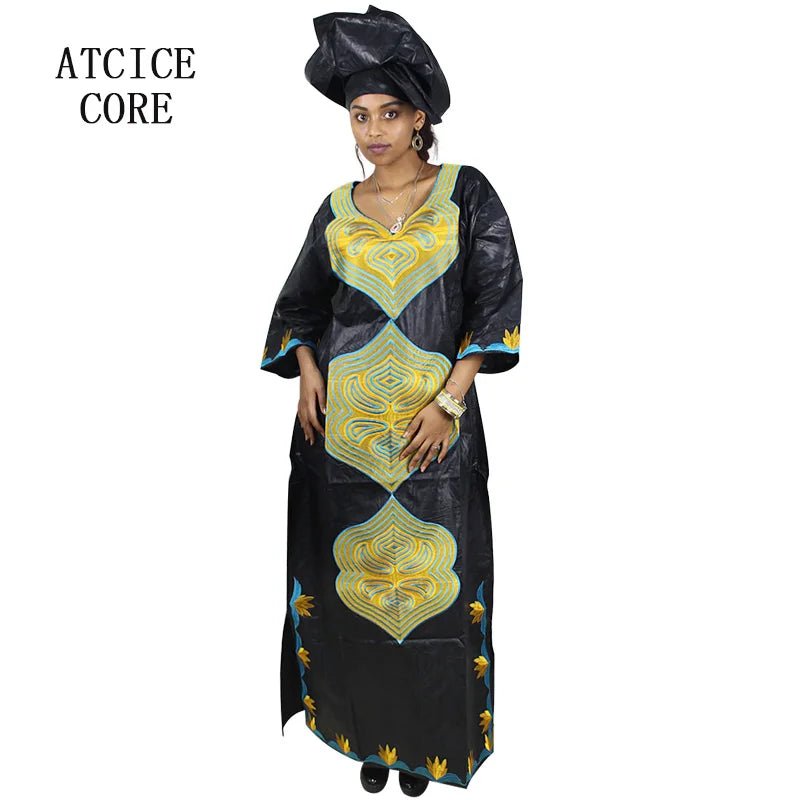 African Dresses For Women 3/4 Sleeve Plus Size Dress With Scarf - Free Delivery Worldwide only at Flexi Africa