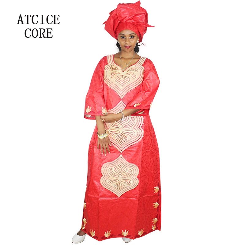 African Dresses For Women 3/4 Sleeve Plus Size Dress With Scarf - Free Delivery Worldwide only at Flexi Africa