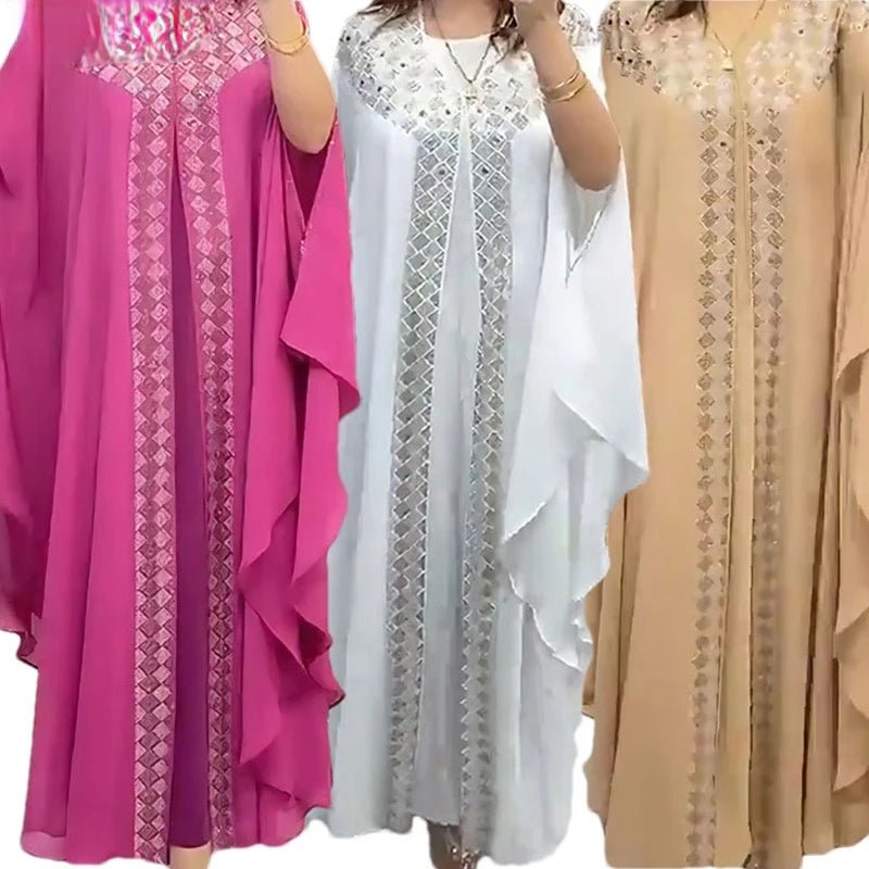 African Dresses for Women: Chiffon Boubou Ankara Dashiki 2PC Set - Kaftan Abaya Robe - Free Delivery Worldwide only at Flexi Africa