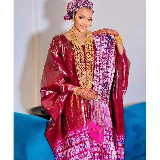 Traditional African Dashiki Wedding Party Dress for Women - Original Riche Printed Evening Gown with Scarf - Free Delivery Worldwide only at Flexi Africa