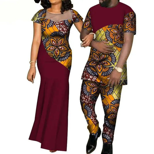 African Fashion Inspired Couples Ensemble: Women's Dress and Men's Suit Set - Flexi Africa www.flexiafrica.com - FREE POST