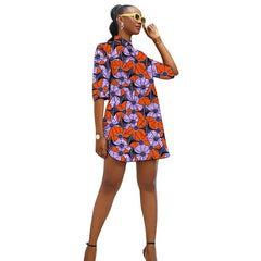 African Fashion Turn Down Collar Dress Customized Women's Ankara Outfit Colorful Print Female Wedding Wear - Free Delivery Worldwide only at Flexi Africa