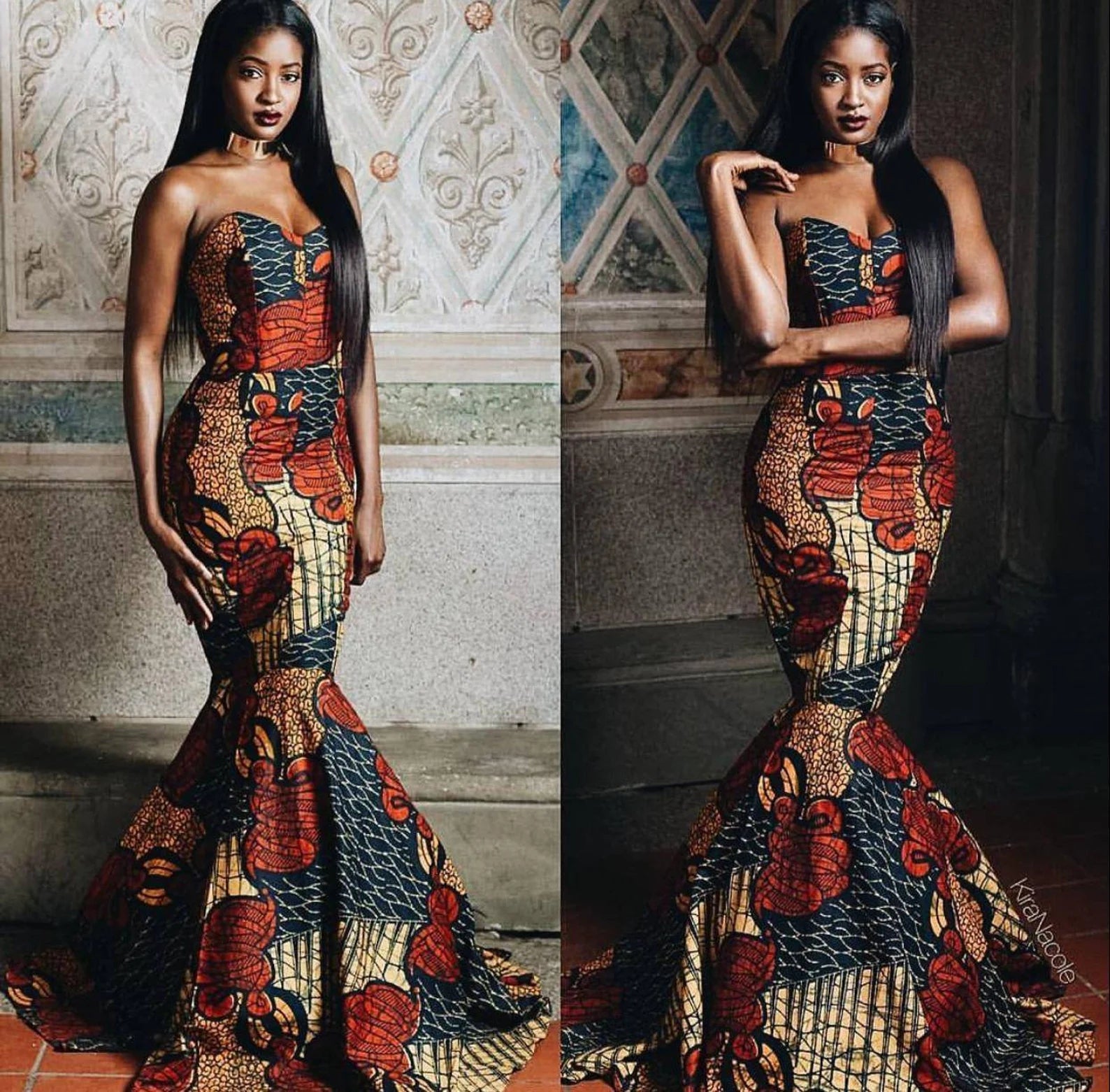 African Print Mermaid Gown - Elegant Banquet Dress | African Maxi Party Dress | Stylish Ankara Fashion Gown - Flexi Africa - Free Delivery Worldwide only at www.flexiafrica.com