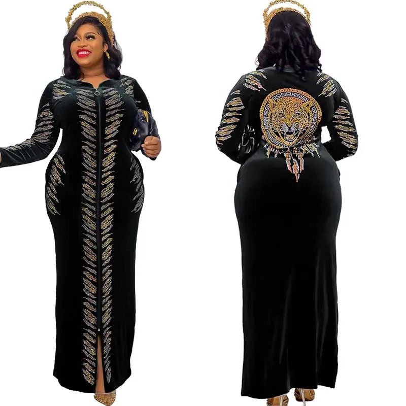 African Velvet Maxi Dress: Letter Robe Style with Sequins, O-Neck and Short Sleeves - Flexi Africa - www.flexiafrica.com