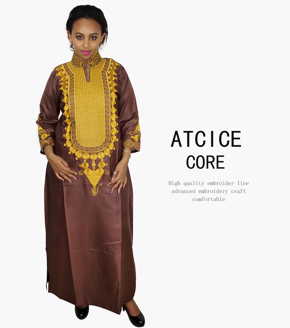 African Women's Kaftan Dress – Embroidered Long Dress Without Scarf - Free Delivery Worldwide only at Flexi Africa