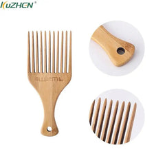 Anti-Static Natural Bamboo Hair Pick Comb - Long Tooth Detangling and Scalp Massage for Afro Hair Styling - Flexi Africa