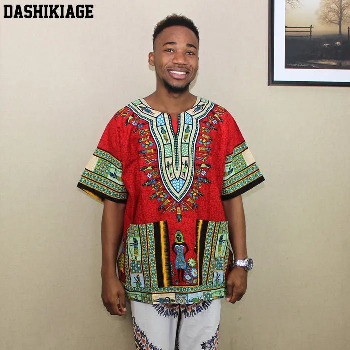 Authentic African Dashiki T-shirt: Traditional Print in 100% Cotton - Flexi Africa - Flexi Africa offers Free Delivery Worldwide - Vibrant African traditional clothing showcasing bold prints and intricate designs