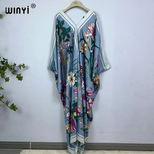 Bohemian Chic: Women's Summer Long Kaftan with African Inspired Print - Fashionable Evening Dress - Flexi Africa - FREE POST