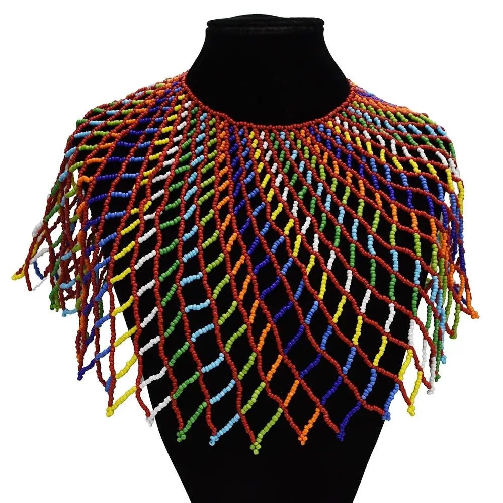 Bohemian Multicolored Beaded Choker: Vibrant Tribal Necklace for Women's Party Wear - Flexi Africa - Flexi Africa offers Free Delivery Worldwide - Vibrant African traditional clothing showcasing bold prints and intricate designs