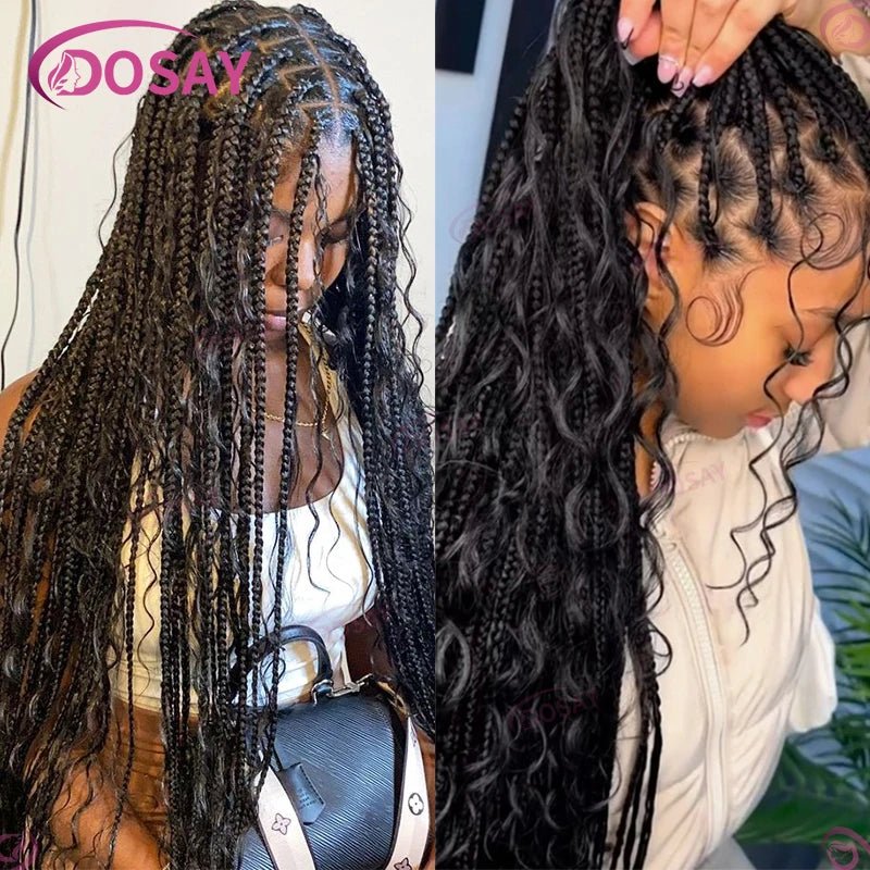 Boho Wig Braid African Synthetic Curly Wigs Full Lace Front Braided Wigs For Black Women Knotless Box Braids Lace Wigs - Free Delivery Worldwide only at Flexi Africa