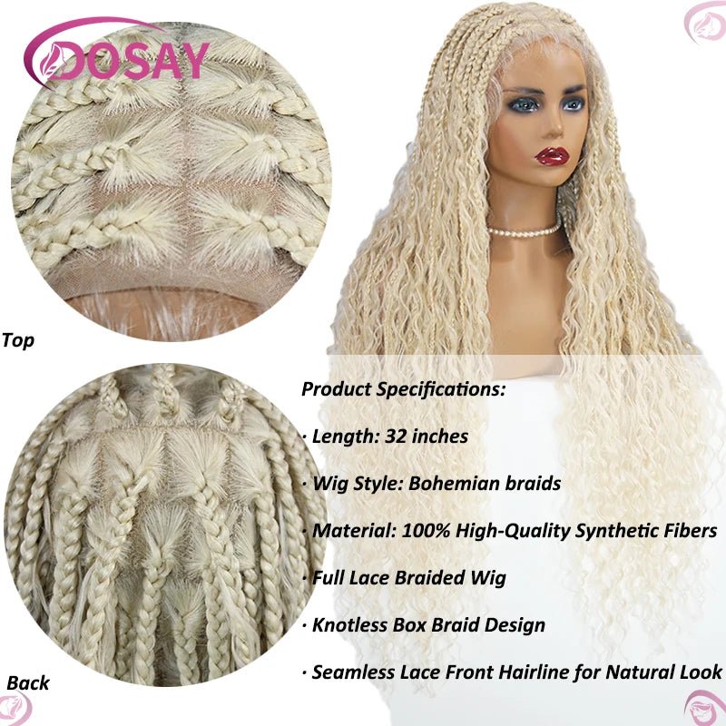 Boho Wig Braid African Synthetic Curly Wigs Full Lace Front Braided Wigs For Black Women Knotless Box Braids Lace Wigs - Free Delivery Worldwide only at Flexi Africa