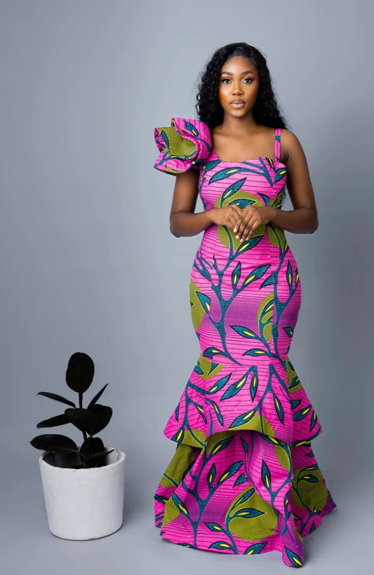 Chic African Habiti Dress | Kente & Ankara Evening Wear | African Fashion - Free Delivery Worldwide only at Flexi Africa